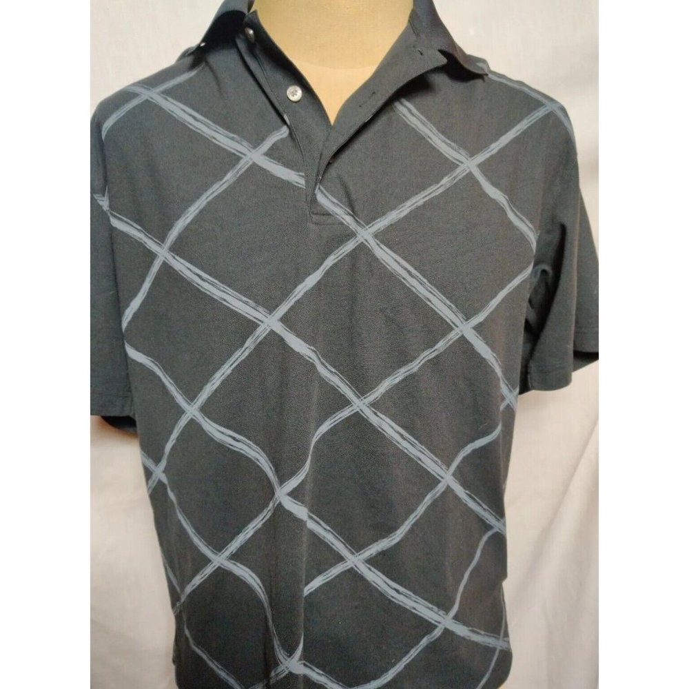 Roundtree & Yorke Men's Sz L Performance Polo Shirt Black Argyle Diamond Pattern